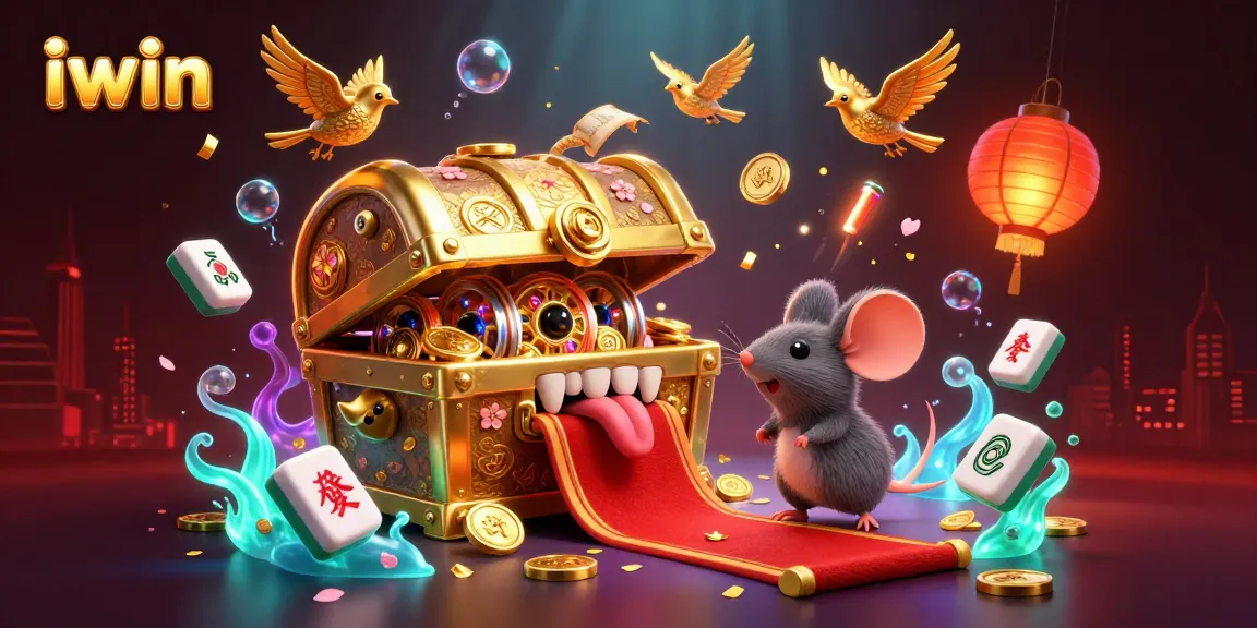 Engage in iwin with luck as adventurer mice are lured by a treasure chest in a vibrant casino scene.
