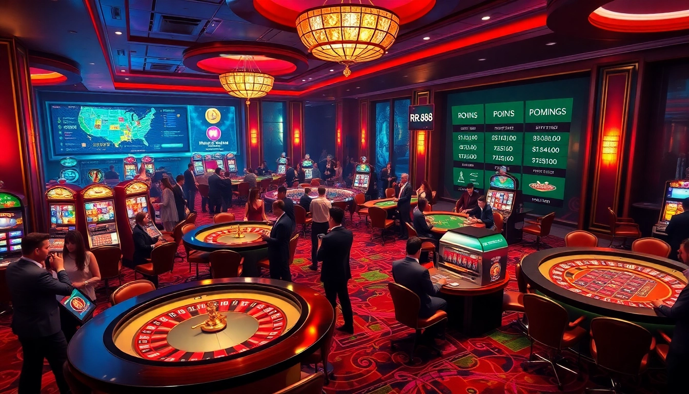 Experience the excitement of nhà cái rr88 with players engaged at a vibrant casino table, emphasizing thrilling gambling action.