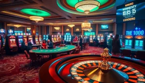 Exciting bancadoithuong gaming scene featuring poker and baccarat tables with players.