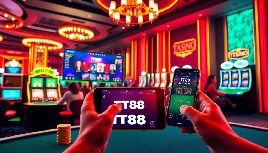 Engage with TT88's vibrant online casino experience featuring poker chips and betting tables.