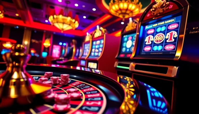 Experience the excitement of FB88 with vibrant casino visuals showcasing roulette, poker chips, and high-stakes gaming.