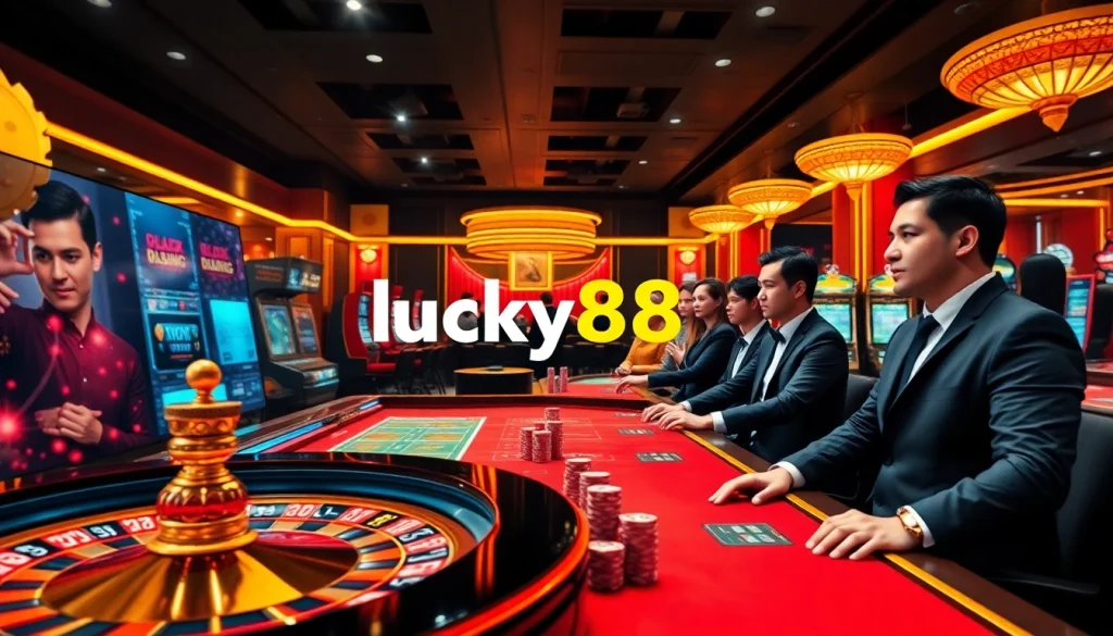 Engaged players enjoying the exciting lucky88 online casino experience with vibrant gaming elements.