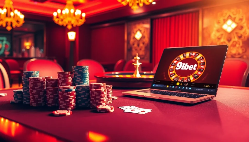 Players enjoying an exciting game night at 9bet casino with poker chips and cards.