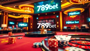 Engage in thrilling games at 789bet with vibrant poker chips and roulette wheel.