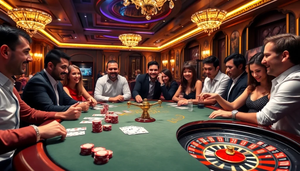 Experience ingatbola action at a vibrant casino table with players engaged in thrilling poker.