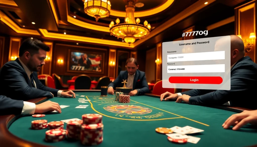 Experience the thrill of 777g Login at a vibrant poker table in a luxury casino.