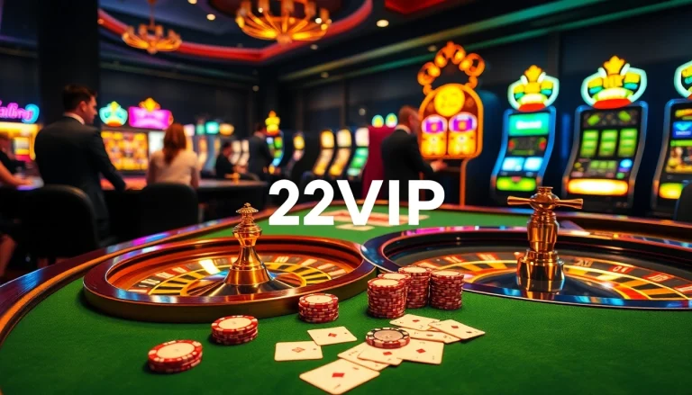 High-stakes poker at 22VIP casino table with vibrant chips and cards.
