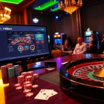 F8bet betting chips and cards on a casino table with a roulette wheel in action.