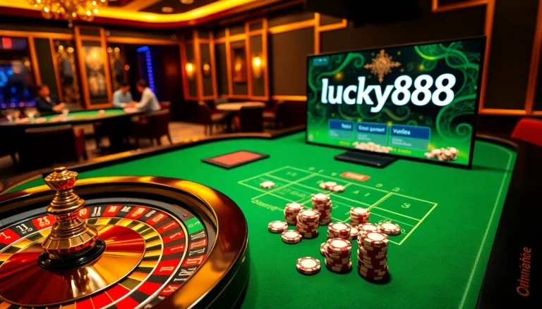 Experience the excitement of lucky88 gaming at a luxurious casino amidst vibrant tables and thrilling gameplay.
