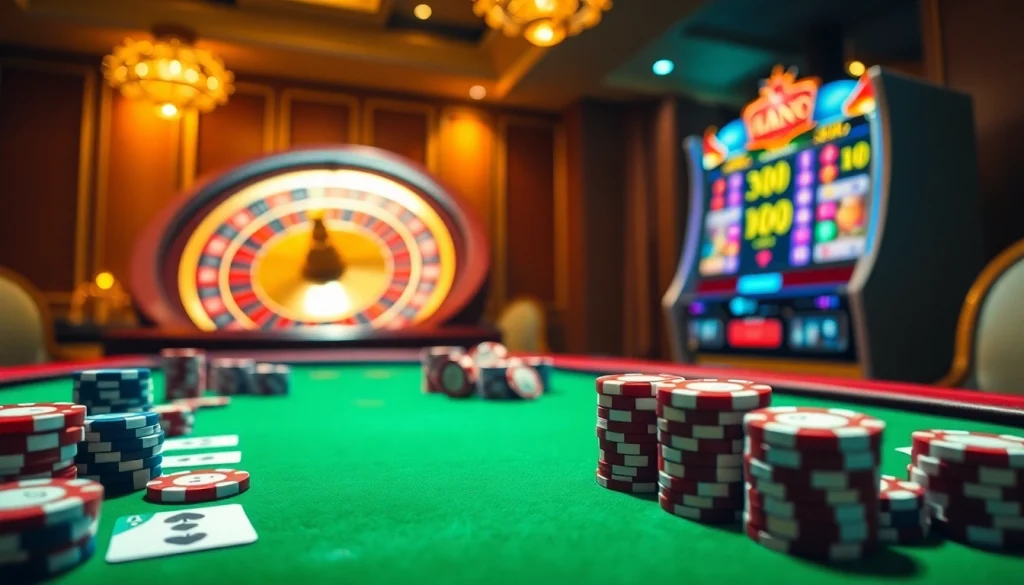 Exciting 11win68 online casino scene featuring a vibrant table and slot machine.