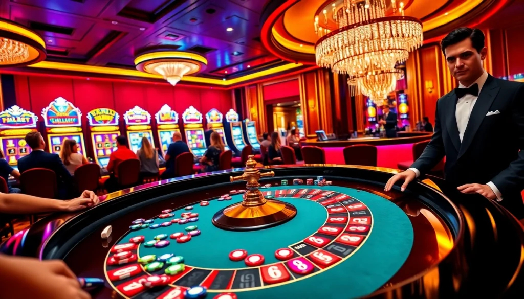 Experience thrilling gameplay at DR88's vibrant casino tables, roulette wheel, and engaging dealers.