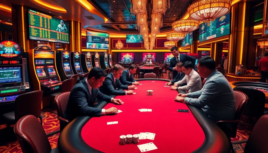 Intense poker action at a luxurious casino table inspired by https://ok365vi.net/ showcasing vibrant gaming.