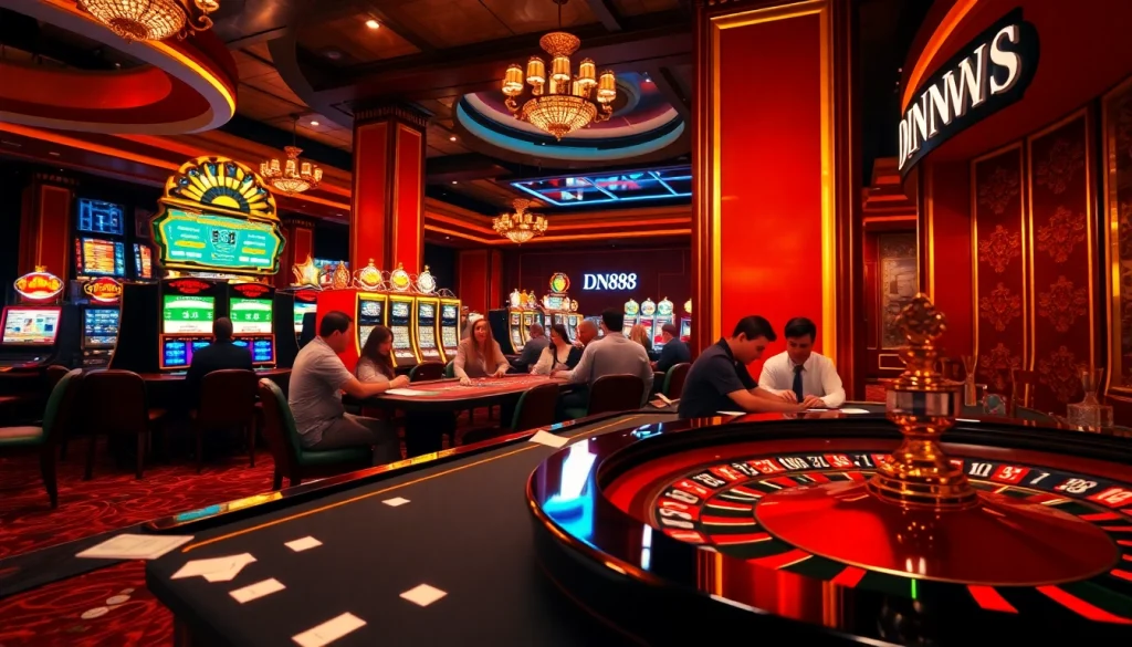 Exciting poker action in a luxurious casino atmosphere featuring DN88 themed elements