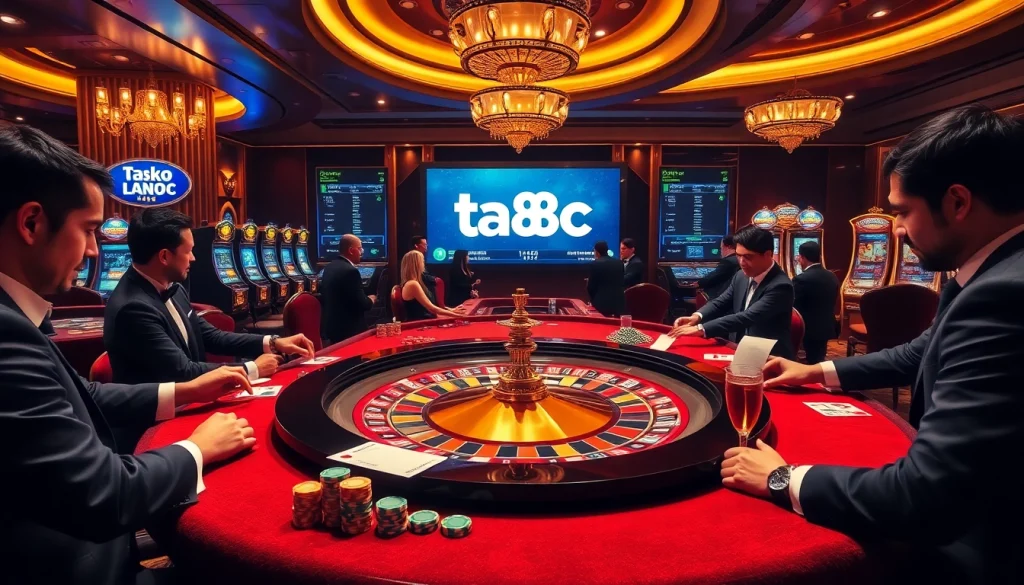 Experience thrilling gameplay at ta88c casino with vibrant roulette and colorful poker chips.