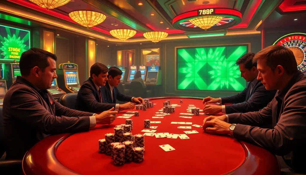 Intense poker action at https://789f.town/ with vibrant chips and cards, showcasing a thrilling casino atmosphere.