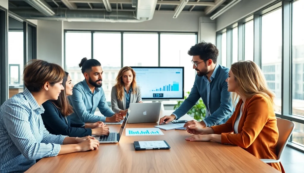 Office team discussing Logo destek software solutions for digital transformation.