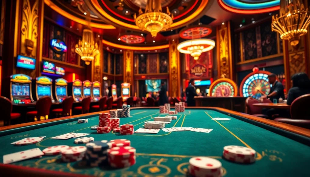 Exciting gambling action at 789club featuring vibrant casino tables, cards, and dice.