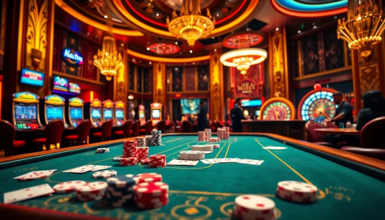 Exciting gambling action at 789club featuring vibrant casino tables, cards, and dice.