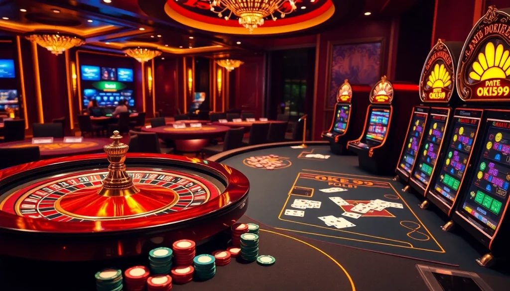 Oke99 casino showcasing vibrant roulette wheel and engaging online gaming interface.