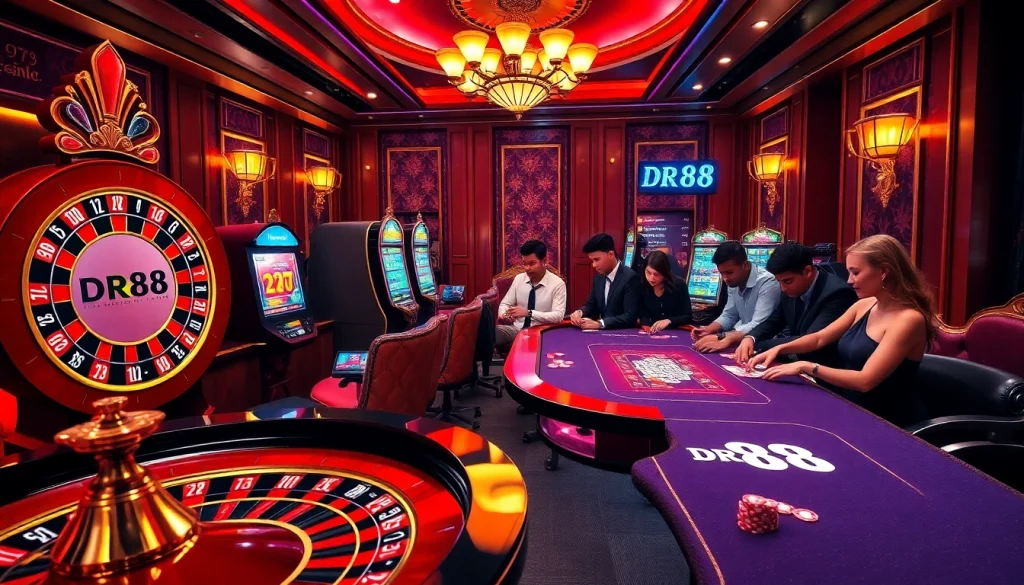 Exciting online gambling experience at DR88 with roulette and slot machines.