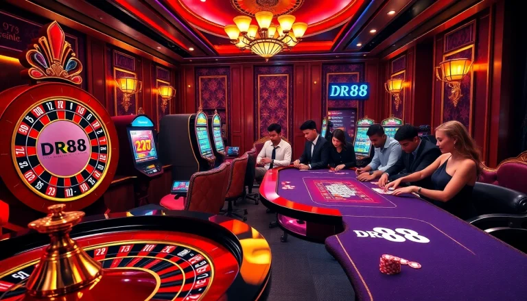 Exciting online gambling experience at DR88 with roulette and slot machines.