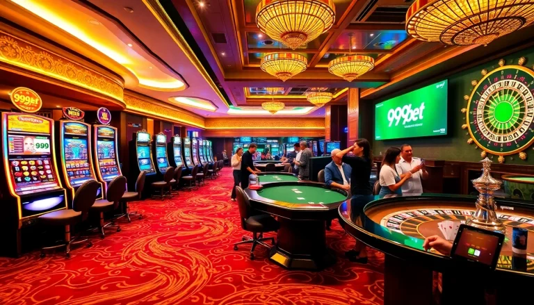 Experience high-stakes excitement at 999bet casino with vibrant slot machines and poker tables.