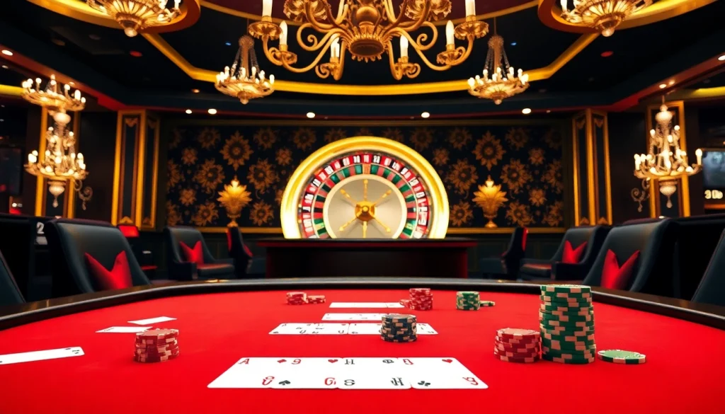 Thrilling gameplay at sky88 casino with a poker table set for high stakes action.