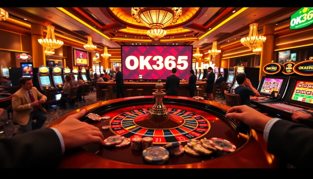Experience the excitement at the casino with the OK365 link, featuring vibrant gaming tables and lively players.