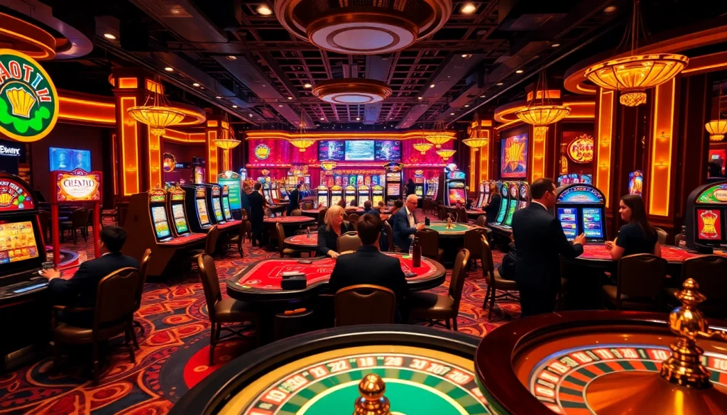 Players enjoying a vibrant casino experience at 32win, highlighting exciting games and atmosphere.