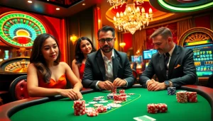Gamblers enjoying a lively poker game at MM88 casino, highlighting immersive excitement.