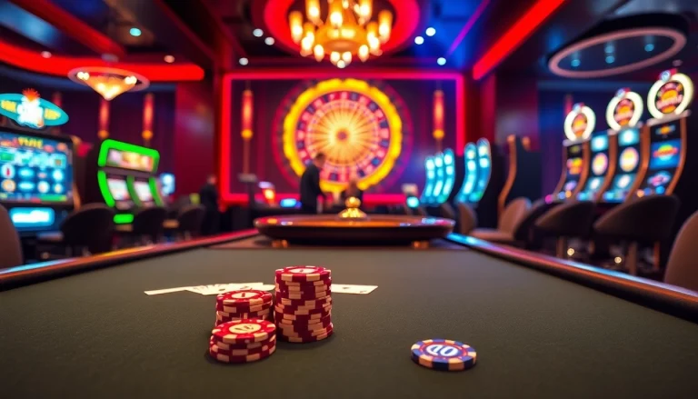 Experience the excitement of kuwin at a luxurious casino with live poker and vibrant slot machines.