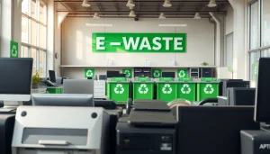 Engaged individuals utilizing free computer disposal near me services at a clean recycling facility.