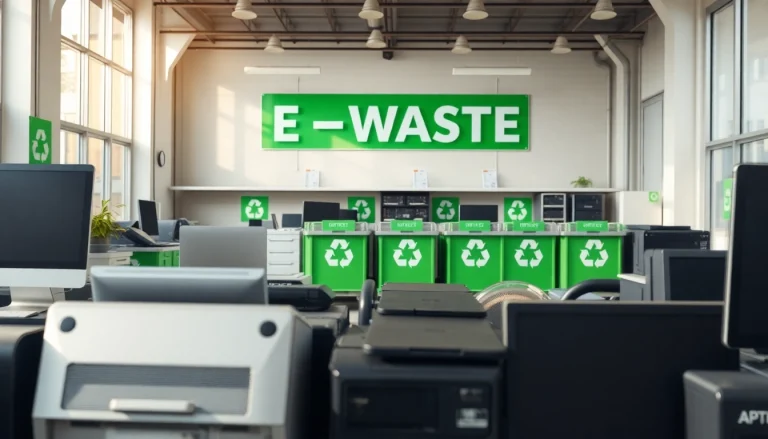Engaged individuals utilizing free computer disposal near me services at a clean recycling facility.