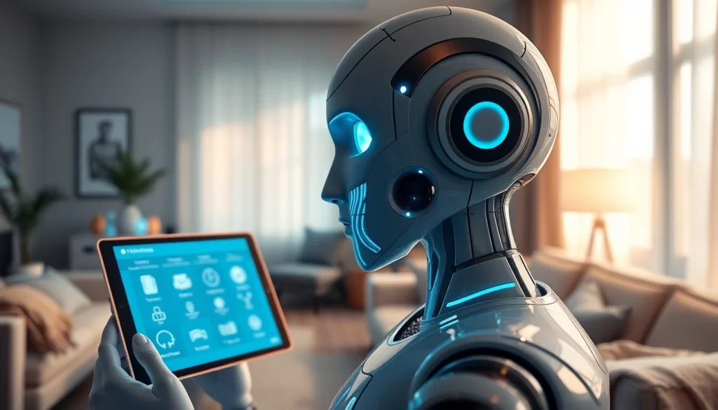 A sleek AI robot showcasing advanced ai sex technology in an intimate, cozy setting.