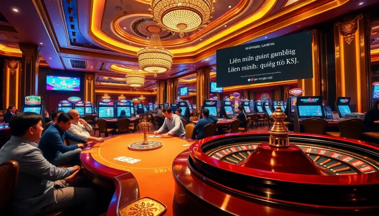 Experience the thrill of Liên minh quốc tế KJC with luxurious gaming tables and vibrant casino atmosphere.