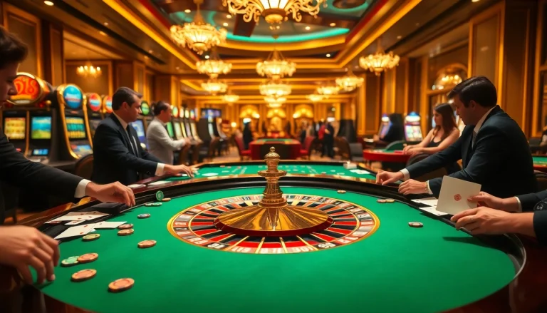 GO8 players engage thrillingly at a vibrant casino roulette table with colorful chips.