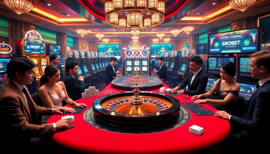 Experience thrilling high-stakes betting with sbobet on a luxurious casino table scene.