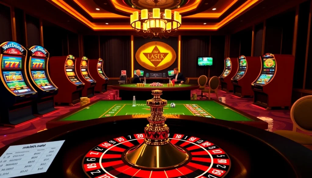 Betting on exciting games at https://mk8th.net/ with vibrant casino elements featuring roulette wheels and poker chips.