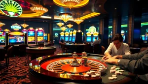 Players enjoying thrilling games at the 13Win casino, showcasing excitement and luxury.