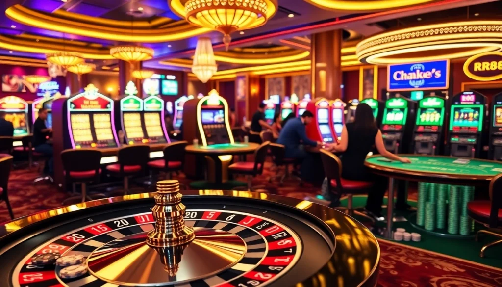 Engaged players enjoying games at RR88 casino, showcasing excitement and luxury.