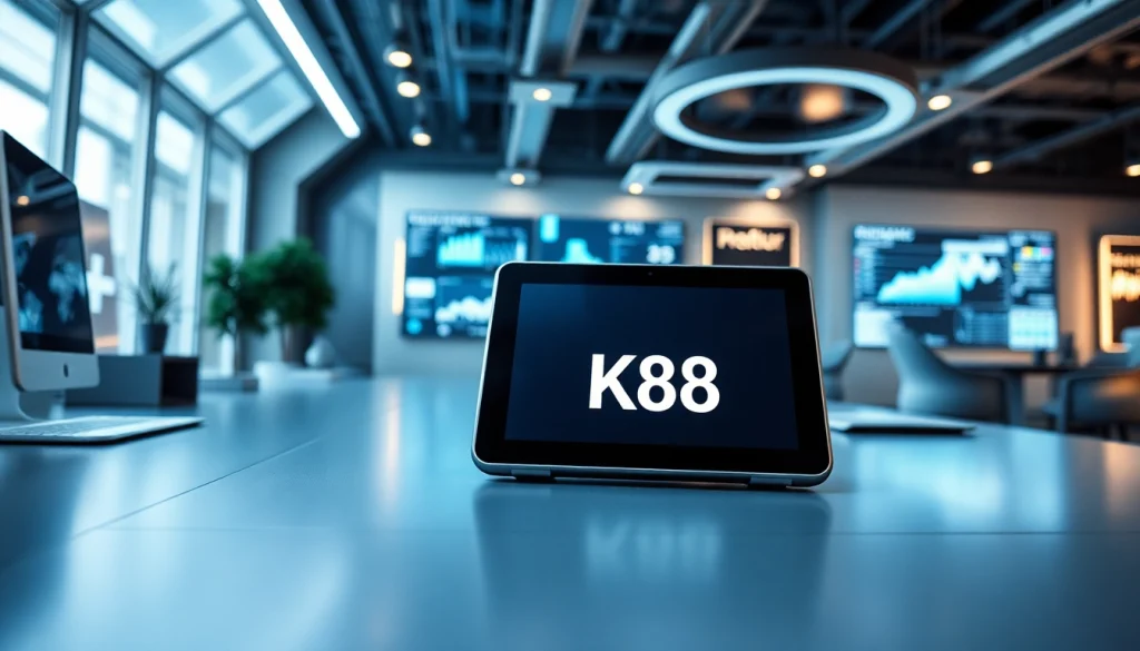 K88 tablet showcased in a modern technology workspace with digital elements.