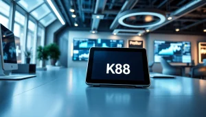 K88 tablet showcased in a modern technology workspace with digital elements.
