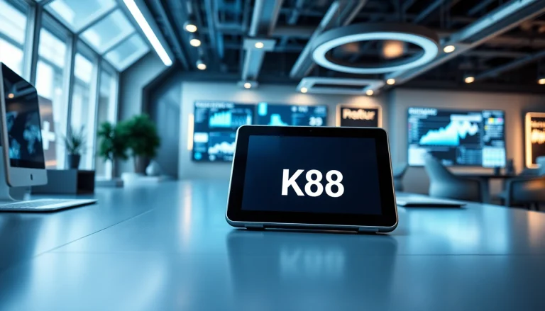 K88 tablet showcased in a modern technology workspace with digital elements.