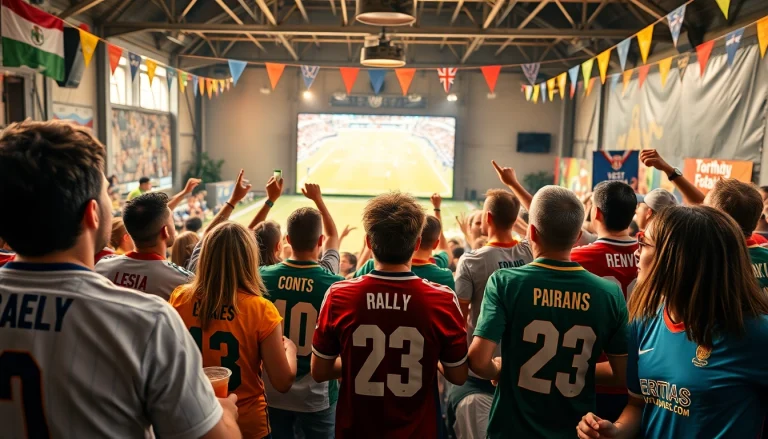 Fans enjoying a thrilling match at Vaoluoitv, showcasing vibrant football jerseys and lively atmosphere.