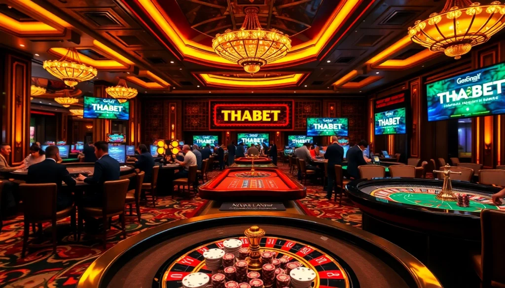 Players enjoying the THABET casino experience with vibrant tables and exciting gameplay.