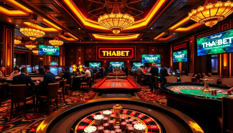 Players enjoying the THABET casino experience with vibrant tables and exciting gameplay.