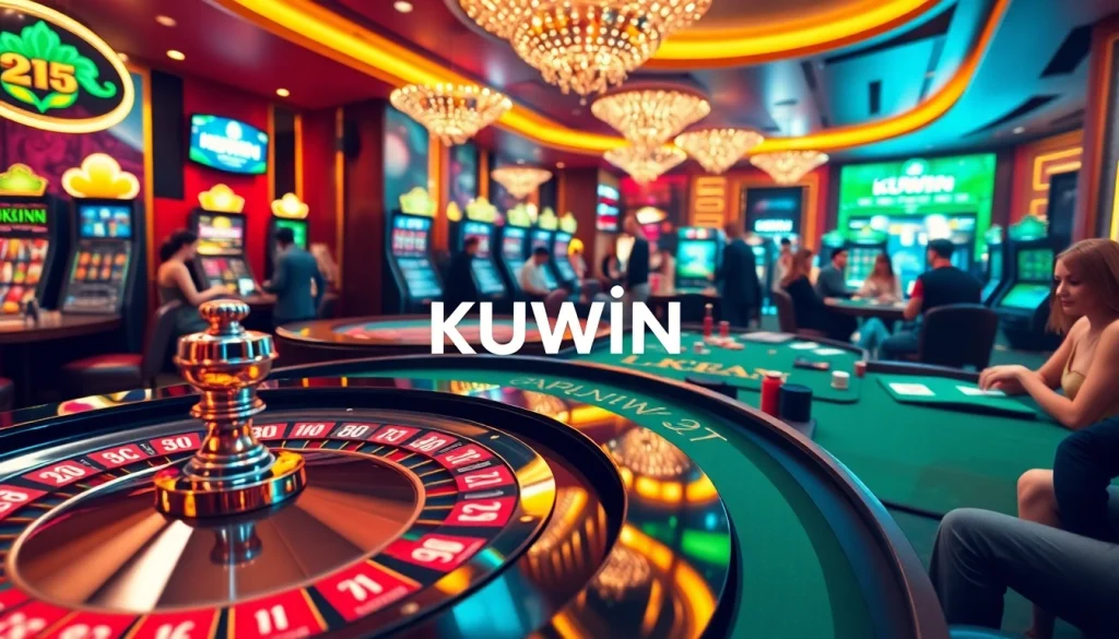 Experience the thrill of KUWIN with vibrant casino tables and lively gambling scenes.