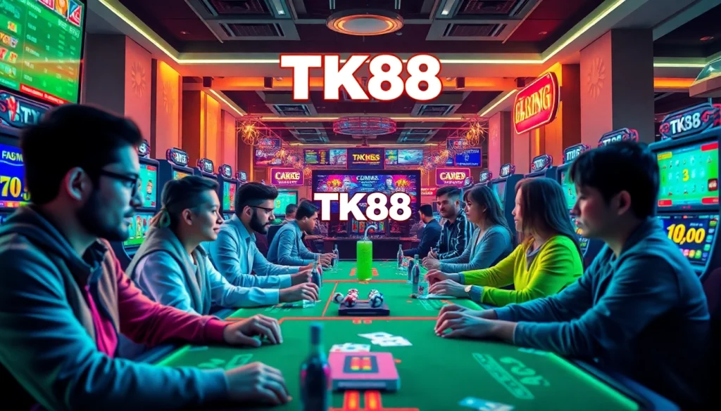 Exciting online casino gaming scene with players at tk88win.live enjoying poker and slots.