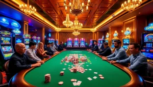 Players engage in an exciting game at the LC88 casino table under dazzling lights.