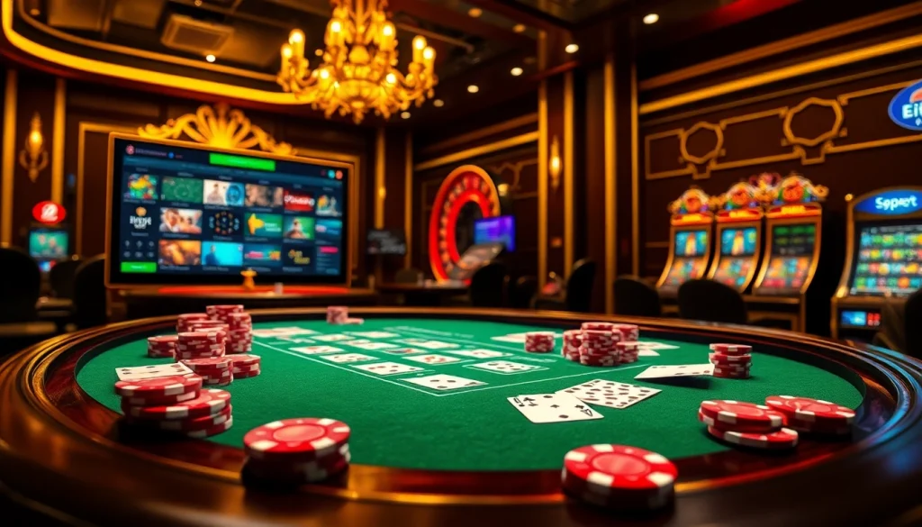 Betting excitement at i9bet with vibrant casino tables, poker chips, and live action.